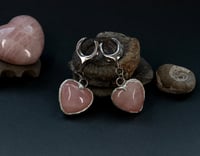 Image 1 of Ear Saddles - Rose Quartz Heart - Stretched Ears, Tunnels - Silver - Stainless Steel 316L