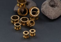 Image 1 of Hammered Gold Stainless Steel Tunnels - Gold - Gauge Jewellery for Stretched Ears - Tunnels Plugs