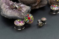 Image 1 of Flower Plugs - Double Flared - Multi-Coloured - Stretched Ears, Tunnels