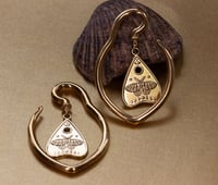 Image 1 of Ear Hangers - Ouija - Planchette, Lunar Moth - Stainless Steel 316L - 4mm - Gold - Gauges - Tunnels