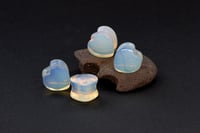 Image 1 of Glass Heart Plugs - Opalite - Heart Gem Stone Double Flared Plugs - Crystal Plugs