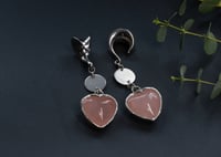 Image 1 of Rose Quartz Heart Ear Hangers - Ear Weights - Silver - Stainless Steel - Stretched Ears Plugs