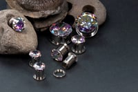 Image 1 of Multi-Coloured Diamond / Plug / Stainless Steel Metal Ear, Screw back - Stretched Ears