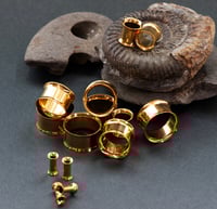 Image 1 of Gold Double Flare Tunnels - Plugs - Stainless Steel 316L - Metal - Stretched Ears - PVD plated