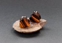Image 1 of Crystal Heart Plugs - Tiger's Eye - Heart Gem Stone Double Flared Plugs 