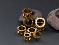 Image 2 of Hammered Gold Stainless Steel Tunnels - Gold - Gauge Jewellery for Stretched Ears - Tunnels Plugs