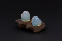 Image 2 of Glass Heart Plugs - Opalite - Heart Gem Stone Double Flared Plugs - Crystal Plugs