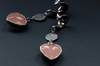 Image 2 of Rose Quartz Heart Ear Hangers - Ear Weights - Silver - Stainless Steel - Stretched Ears Plugs