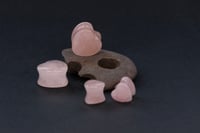 Image 2 of Crystal Heart Plugs - Rose Quartz - Heart Gem Stone Double Flared Plugs - Crystal Plugs