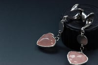 Image 3 of Rose Quartz Heart Ear Hangers - Ear Weights - Silver - Stainless Steel - Stretched Ears Plugs