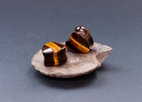 Image 2 of Crystal Heart Plugs - Tiger's Eye - Heart Gem Stone Double Flared Plugs 