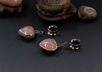 Image 3 of Ear Saddles - Rose Quartz Heart - Stretched Ears, Tunnels - Silver - Stainless Steel 316L