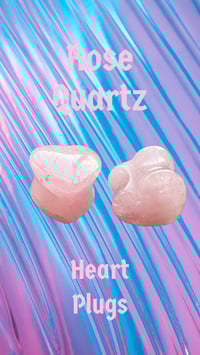 Image 4 of Crystal Heart Plugs - Rose Quartz - Heart Gem Stone Double Flared Plugs - Crystal Plugs