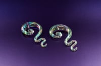 Image 1 of Glass Ear Hangers - Mermaid - Iridescent Pearl Blue - Stretched Ears - Glass Swirl