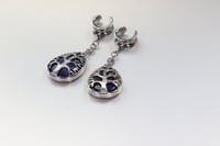 Image 2 of Ear Saddles - Tree of Life - Lapis Lazuli - Stretched Ears, Tunnels - Silver - Stainless Steel 316L