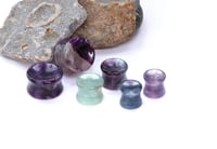 Image 2 of Fluorite - Gem Stone Double Flared Plugs - Crystal Plugs - Stone - Stretched Ears - Rainbow