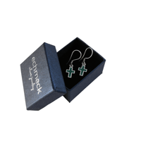 Image 5 of  Sterling Silver 925  Dainty Green Malachite Cross Handmade Dangle Earrings