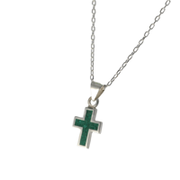 Image 1 of Sterling Silver 925  Green Malachite Dainty Cross Handmade Pendant with 16+2 inches Chain