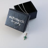 Image 5 of Sterling Silver 925  Green Malachite Dainty Cross Handmade Pendant with 16+2 inches Chain