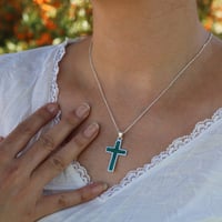 Image 4 of Sterling Silver Green Malachite 1.19 inches Cross Handmade Pendant Necklace - NO CHAIN