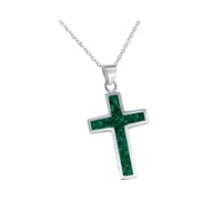Image 1 of Sterling Silver Green Malachite 1.19 inches Cross Handmade Pendant Necklace - NO CHAIN