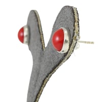 Image 4 of 9.8mm Round Natural Coral Stud Earrings | Sterling Silver 925 Tiny Red Stone Handmade Earrings