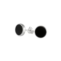 Image 1 of Round Flat Black Onyx 9mm Stone Stud Earrings I Sterling Silver 925 Handmade Earrings for Women Men