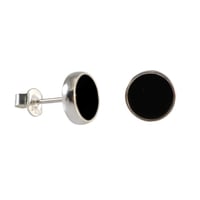 Image 2 of Round Flat Black Onyx 9mm Stone Stud Earrings I Sterling Silver 925 Handmade Earrings for Women Men