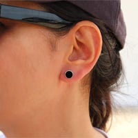 Image 4 of Round Flat Black Onyx 9mm Stone Stud Earrings I Sterling Silver 925 Handmade Earrings for Women Men