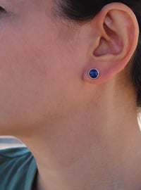 Image 2 of Sterling Silver 925  Round Navy Blue Lapis Lazuli 9mm Handmade Stud Earrings | December Birthstone