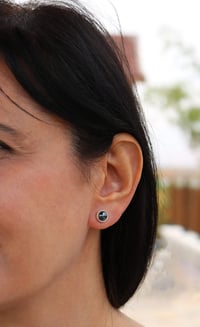 Image 3 of Round Gray Hematite Stone 9mm Stud Earrings | Women Men Sterling Silver 925 Handmade Post Earrings