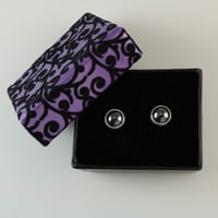 Image 5 of Round Gray Hematite Stone 9mm Stud Earrings | Women Men Sterling Silver 925 Handmade Post Earrings