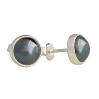 Image 1 of Round Gray Hematite Stone 9mm Stud Earrings | Women Men Sterling Silver 925 Handmade Post Earrings