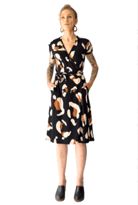 Abstract Leopard Cap Sleeve Wrap Dress