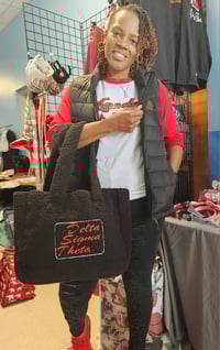 Image 1 of Black or Tan Embroidered Sherpa Tote