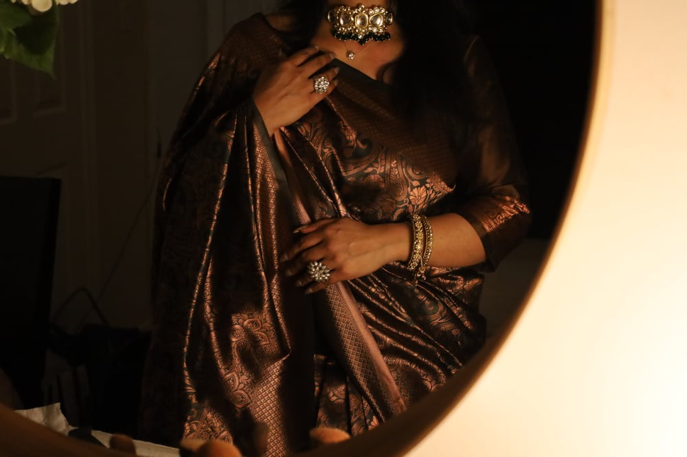 Image of DARK COPPER BROCADE SAREE