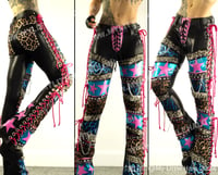 Image 1 of #5 BLUE LEOPARD PINK STAR LACE UP BOOTCUTS 