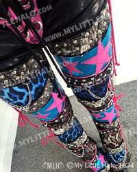 Image 3 of #5 BLUE LEOPARD PINK STAR LACE UP BOOTCUTS 