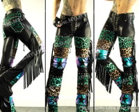 Image 1 of #4 FRINGED, LEOPARD PRINT, PANELLED STRAIGHT LEGS