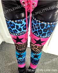 Image 3 of #7 BLUE & TAN LEOPARD PANELLED SKINNIES 