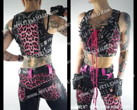 Image 2 of #17 PINK LEOPARD & BLEACHED DENIM CROP VEST