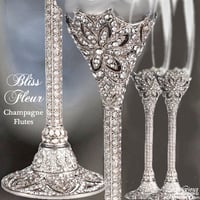 Image 2 of Silver with Crystals Champagne Flutes - Fleur