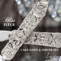Image 1 of Silver with Crystals Cake Knife Server Set - Fleur
