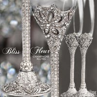 Image 5 of Silver with Crystals Cake Knife Server Set - Fleur