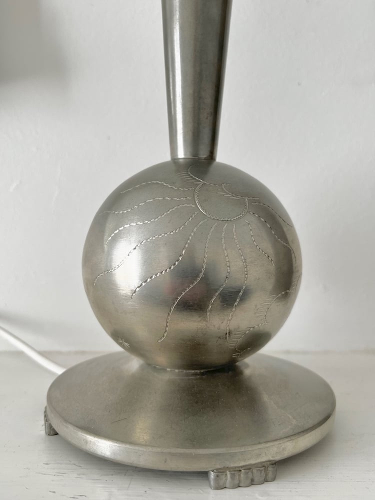 Image of Swedish Table Lamp with Engraved Decoration, 1932