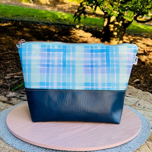 Image of Blue Gingham - Large Zipper Pouch