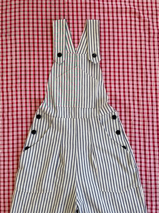 1940’s inspired Overalls in Ticking Fabric