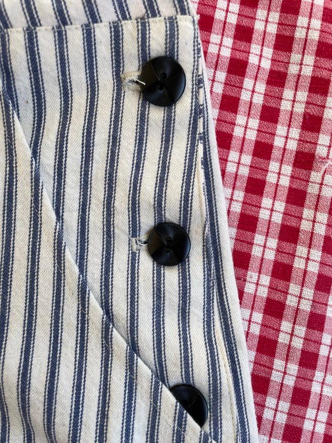 1940’s inspired Overalls in Ticking Fabric
