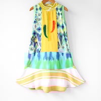 Image 1 of cactus tiedye gold green  5/6 twirl tank sleeveless courtneycourtney dress sundress