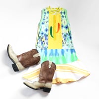 Image 2 of cactus tiedye gold green  5/6 twirl tank sleeveless courtneycourtney dress sundress